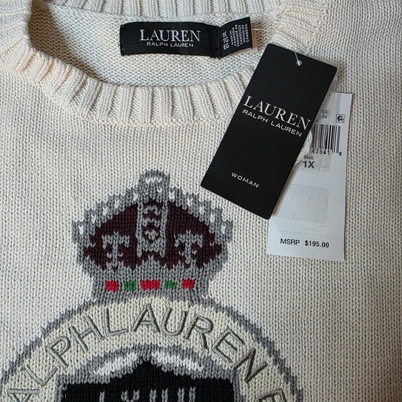 Lauren Ralph Lauren Women’s intarsia-knit cotton sweater cream various sizes - Picture 3 of 4